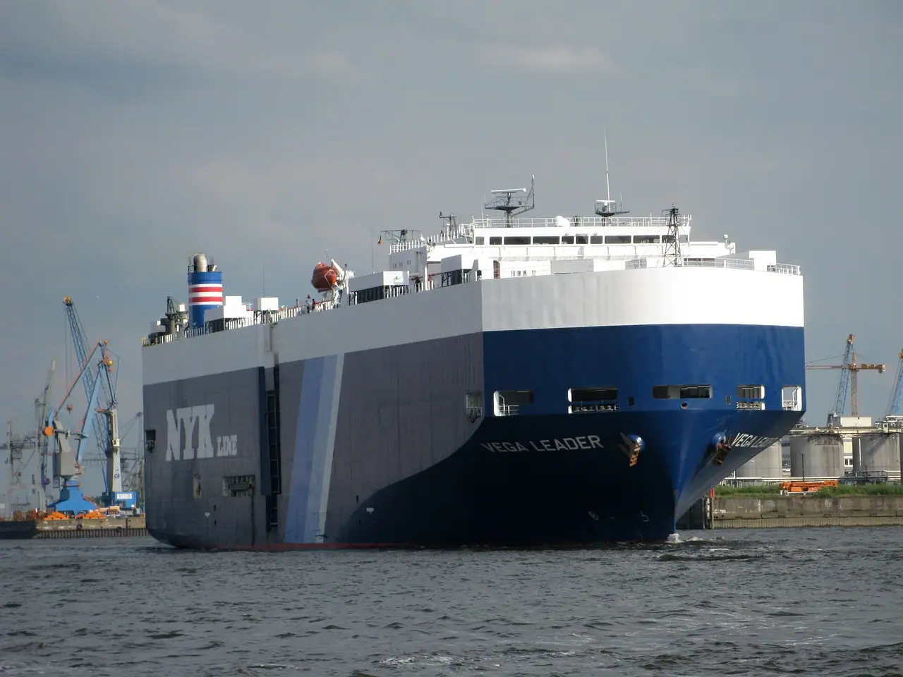 Pure car carrier vessel arriving in port